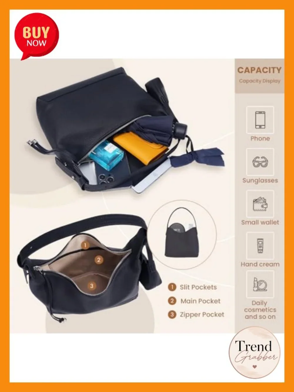 Genuine Leather Crossbody Hobo Bag for Women with Adjustable Strap
